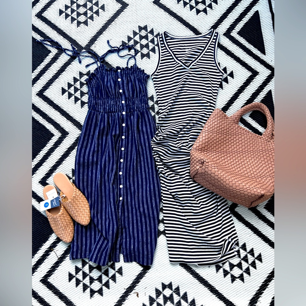 BUNDLE! 4 items! (2) Summer DRESSES + woven tote bag + Target shoes NWT